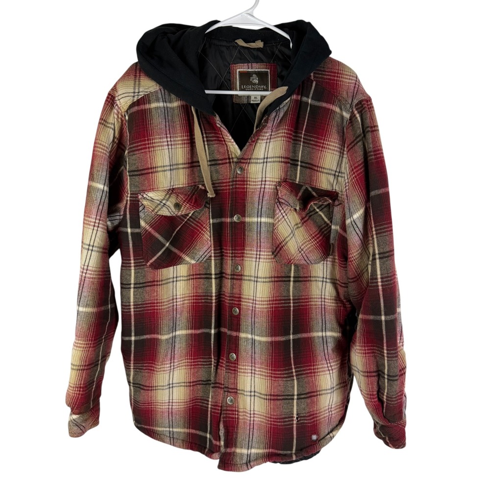 Legendary Outfitters Men's XL Red Plaid Hooded Flannel Quilted‎ Shirt Jacket